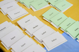 Die Länderschilder liegen bereit